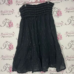 Skirt/dress sparkly thread stripes black silver waist tie up flowy maxi cute